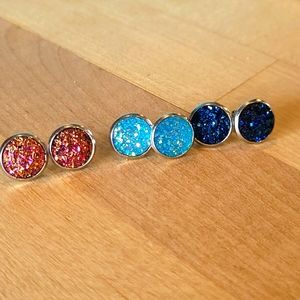 - 3 pairs druzy stud earrings
